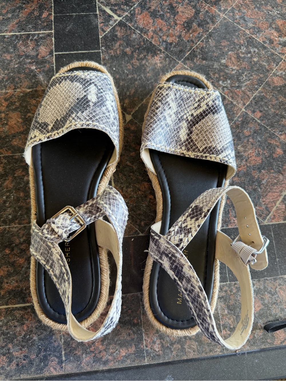 Marc Fisher Snake Print Platform Sandals in Beige and Black